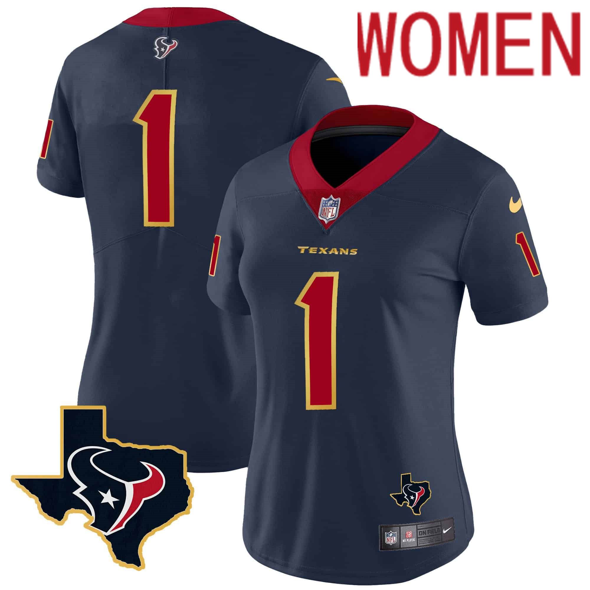 Women Houston Texans #1 Diggs Dark blue Gold 2024 Nike Trim Vapor NFL Jersey style 1->customized nfl jersey->Custom Jersey